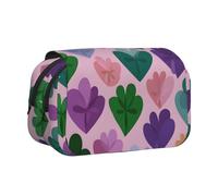 YZHYWJFF Heart Shaped Clover Print Double Clamshell Pen Case with 2 Zipper Pockets, Perfect for School, Sketching, and Travel