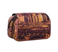 YZHYWJFF Las Vegas Sunset Print Double Clamshell Pen Case with 2 Zipper Pockets, Perfect for School, Sketching, and Travel
