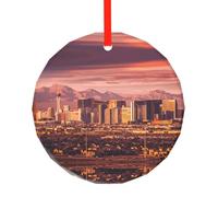 YZHYWJFF Las Vegas Sunset Printed Circular Glass Pendant, Christmas Tree Decoration