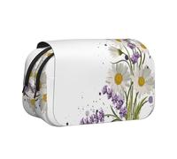 YZHYWJFF Lavender and Daisies Print Double Clamshell Pen Case with 2 Zipper Pockets, Perfect for School, Sketching, and Travel