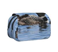 YZHYWJFF Loon Birds Print Double Clamshell Pen Case with 2 Zipper Pockets, Perfect for School, Sketching, and Travel