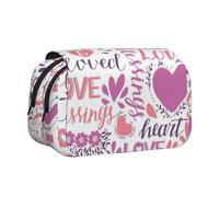 YZHYWJFF Lovely Hearts Print Double Clamshell Pen Case with 2 Zipper Pockets, Perfect for School, Sketching, and Travel