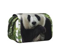 YZHYWJFF Lovely Panda Print Double Clamshell Pen Case with 2 Zipper Pockets, Perfect for School, Sketching, and Travel