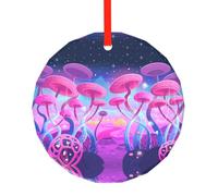 YZHYWJFF Magic Mushroom Printed Circular Glass Pendant, Christmas Tree Decoration