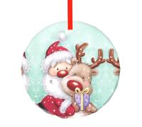 YZHYWJFF Merry Christmas Printed Circular Glass Pendant, Christmas Tree Decoration