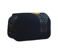 YZHYWJFF Moon and Basketball Print Double Clamshell Pen Case with 2 Zipper Pockets, Perfect for School, Sketching, and Travel