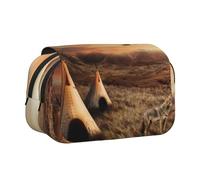 YZHYWJFF Native American Tribes Print Double Clamshell Pen Case with 2 Zipper Pockets, Perfect for School, Sketching, and Travel