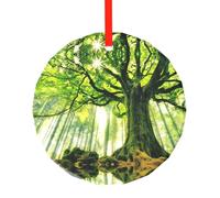 YZHYWJFF Nature Green Big Tree Printed Circular Glass Pendant, Christmas Tree Decoration