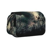 YZHYWJFF Night Crow Print Double Clamshell Pen Case with 2 Zipper Pockets, Perfect for School, Sketching, and Travel