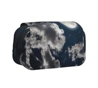 YZHYWJFF Night Sky Full Moon Print Double Clamshell Pen Case with 2 Zipper Pockets, Perfect for School, Sketching, and Travel