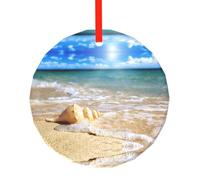 YZHYWJFF Ocean Sea Wave Seashell Printed Circular Glass Pendant, Christmas Tree Decoration