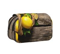 YZHYWJFF One Basket Lemons Print Double Clamshell Pen Case with 2 Zipper Pockets, Perfect for School, Sketching, and Travel