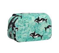 YZHYWJFF Pacific Ocean Biological Print Double Clamshell Pen Case with 2 Zipper Pockets, Perfect for School, Sketching, and Travel