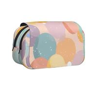 YZHYWJFF Pastel Polka Dot Print Double Clamshell Pen Case with 2 Zipper Pockets, Perfect for School, Sketching, and Travel
