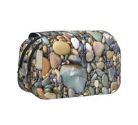 YZHYWJFF Pebble Stone Print Double Clamshell Pen Case with 2 Zipper Pockets, Perfect for School, Sketching, and Travel