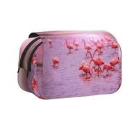 YZHYWJFF Pink Flamingos Print Double Clamshell Pen Case with 2 Zipper Pockets, Perfect for School, Sketching, and Travel