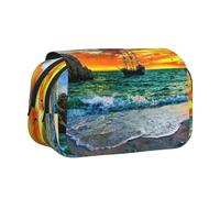 YZHYWJFF Pirate Ship in The Sunset Print Double Clamshell Pen Case with 2 Zipper Pockets, Perfect for School, Sketching, and Travel
