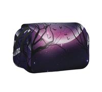 YZHYWJFF Purple Moon Print Double Clamshell Pen Case with 2 Zipper Pockets, Perfect for School, Sketching, and Travel
