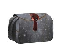 YZHYWJFF Red Bird Print Double Clamshell Pen Case with 2 Zipper Pockets, Perfect for School, Sketching, and Travel