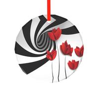 YZHYWJFF Red Flower Vortex Spiral Printed Circular Glass Pendant, Christmas Tree Decoration