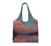 YZHYWJFF River And The Great Sky Printed Reusable Commuter Bill Of Lading Shoulder Women'S Shopping Bag, Suitable For Daily Use