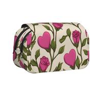 YZHYWJFF Rose Stem Curling Print Double Clamshell Pen Case with 2 Zipper Pockets, Perfect for School, Sketching, and Travel