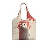 YZHYWJFF Sakura Cat Printed Reusable Commuter Bill Of Lading Shoulder Women'S Shopping Bag, Suitable For Daily Use