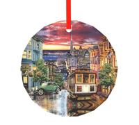 YZHYWJFF San Francisco Printed Circular Glass Pendant, Christmas Tree Decoration