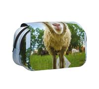 YZHYWJFF Sheep Looking Camera Print Double Clamshell Pen Case with 2 Zipper Pockets, Perfect for School, Sketching, and Travel