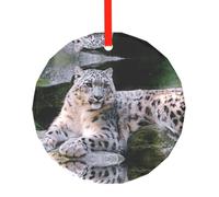 YZHYWJFF Snow Leopard Printed Circular Glass Pendant, Christmas Tree Decoration