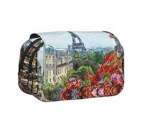 YZHYWJFF Street in Paris Town Print Double Clamshell Pen Case with 2 Zipper Pockets, Perfect for School, Sketching, and Travel