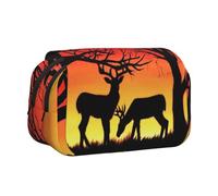 YZHYWJFF Winter Nature Deer Print Double Clamshell Pen Case with 2 Zipper Pockets, Perfect for School, Sketching, and Travel