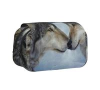 YZHYWJFF Wolf Kiss in Winter Print Double Clamshell Pen Case with 2 Zipper Pockets, Perfect for School, Sketching, and Travel