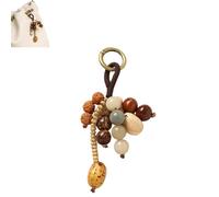 Yzikema Natural Bodhi Wood Beaded Keychain，Handmade Beaded Lucky Key Ring Handcraft Purse Charms Pendant Decoration for Bags, Multi, 4.72 inches