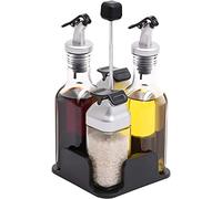 YZJSSL Vinegar, Oil, Salt and Pepper Dispenser Set - Glass Bottle, Stainless Steel - 5 Pieces-Style A