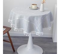 YZKITM Cotton Linen Small Round Tablecloth 36 Inch Boho Wrinkle Free Washable Plaid Table Cover with Tassels Grey Farmhouse Rustic Heavy Weight Table Cloths for Party Dining Room Wedding