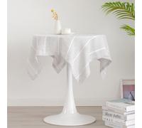 YZKITM Rustic Square Linen Small Tablecloth Washable Wrinkle Resistant Striped Jacquard Table Cover Heavy Weight Farmhouse Style Tablecloths for Small Tabletop Decoration 36 x 36 Inch Light Grey