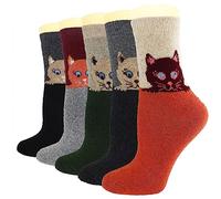 YZKKE 5Pack Womens Warm Wool Soft Cozy Crew Socks Cute Animal Owl Cat Design Sock for Fall Winter Christmas Gifts Size 5-9, Multi-1, 4-8 UK
