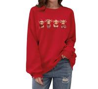 YZMI Women Highland Cow Sweatshirt Cute Cowgirl Gift Christmas Farm Sweatshirt Ribbon Long Sleeve Shirts, 5-red, Medium