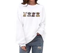 YZMI Women Highland Cow Sweatshirt Cute Cowgirl Gift Christmas Farm Sweatshirt Ribbon Long Sleeve Shirts, 3-white, S