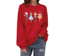 YZMI Women's Christmas Nutcracker Sweatshirt Crewneck Long Sleeve Shirt Xmas Holiday Pullover Tops, B-red, Large