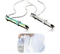 YzmrBdqc 2 Pcs Portable Mindful Necklace Set,Breathing Necklace Breathing,Titanium Steel breath relief anxiety whistle for Women Men, for Anxiety Relief, Meditation, Anxiety Gift,Color+Sliver