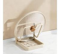 YZNHMQ Kitchen Pot Lid Storage Rack,Multifunctional Holder and Spoon Rest with Removable Drip Tray, Lid Holder While Cooking,Carbon Steel Pot Lid Holder Spoon Rest (Beige, Single-layer)