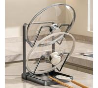 YZNHMQ Kitchen Pot Lid Storage Rack,Multifunctional Holder and Spoon Rest with Removable Drip Tray, Lid Holder While Cooking,Carbon Steel Pot Lid Holder Spoon Rest (Gray, Double-layer)