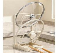 YZNHMQ Kitchen Pot Lid Storage Rack,Multifunctional Holder and Spoon Rest with Removable Drip Tray, Lid Holder While Cooking,Carbon Steel Pot Lid Holder Spoon Rest (Beige, Double-layer)