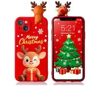 Yzniyzce Christmas Red Case for Apple iPhone 15 6.1", Silicone Cover with 3D Cartoon Deer Doll Patterns Design Shockproof Lovely Cute Soft TPU Xmas Present Cases for Girls Kids Woman, Elk