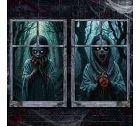YZNlife 2 Pack Halloween Curtain Decorations Scary Male Female Blood Ghost Window Cover for Wall Indoor Outdoor Party Decor