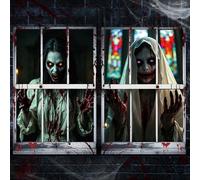 YZNlife 2 Pcs Scary Decor Halloween Curtain Window Silhouette Cover Decoration Theme Poster for Indoor Outdoor Party Wall Door