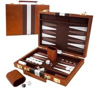 YZNlife Backgammon Set 2 players Classic Backgammon Board Game with Premium Leather Case,Portable and backgammon travel sets for Adults and Kids (11,Inch)