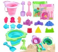 YZNlife Beach Sand Toys for Kids,20pcs Bucket and Spade Castle Sand Toys for Sand Pit with Collapsible Folding Bucket and Marine Animal Sand Moulds Toys for Children Toddles Age 3 4 5